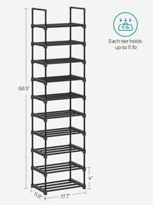 SONGMICS Shoe Rack, 10 Tier Shoe Organizer, Metal Shoe Storage Shelf For 20 Pairs Of Shoes, Easy To Assemble, Entryway, Black ULSA25BK - màu đen - Xem 3