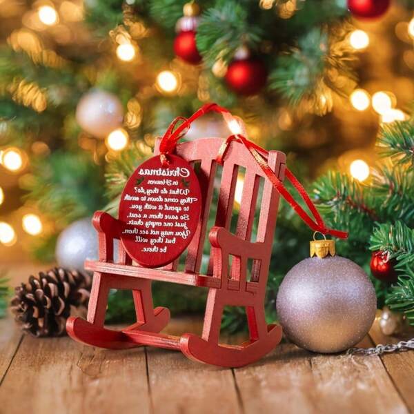 1/2/4pcs Christmas In Heaven Memorial Ornament Mini Wooden Rocking Chair With Meaningful Tag Sign, Home Decoration Christmas Tree Decoration For Christmas Unique Anniversary,Christmas