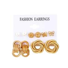 22pcs/Set Elegant Geometric Design Hoop Earrings Set For Women, Luxury Earrings Suitable For Daily Commute - Yellow Gold - View 5