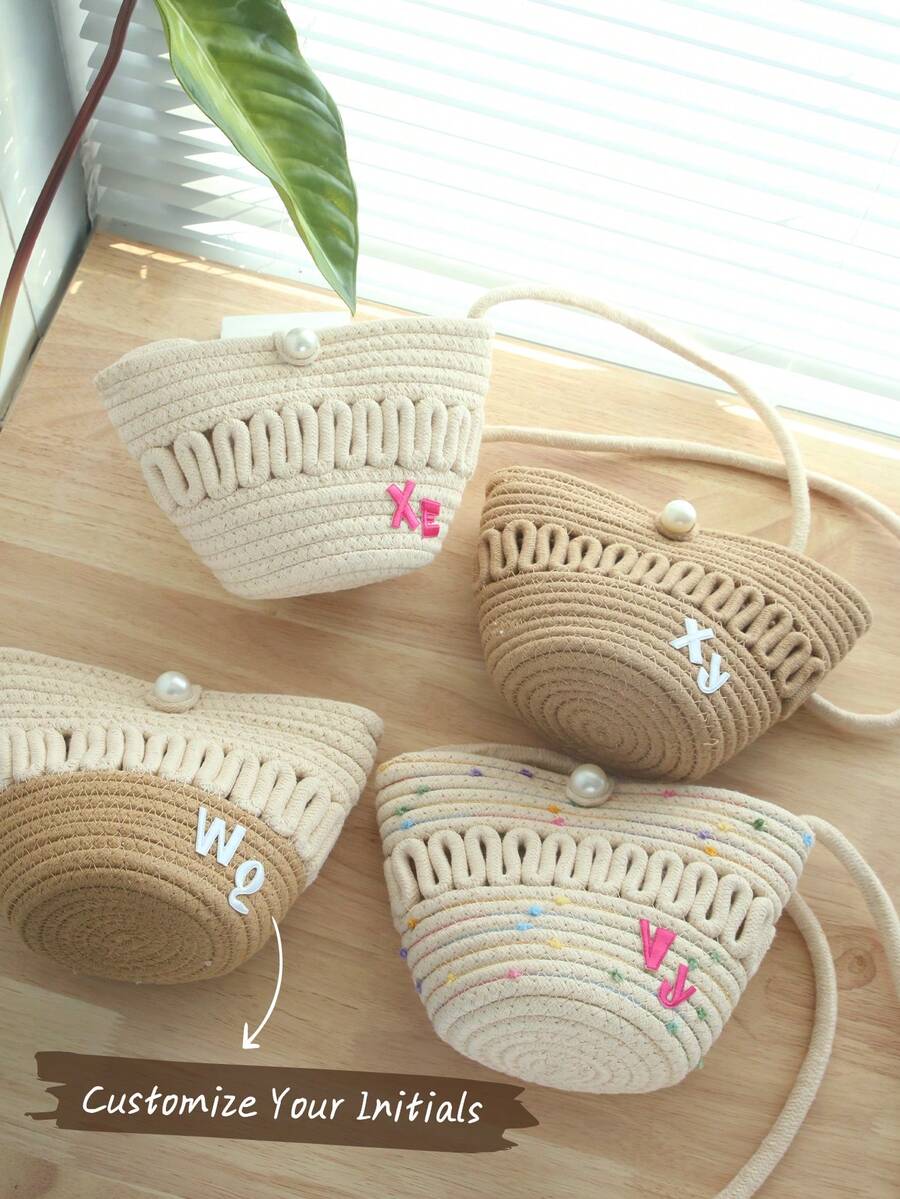 Chữ thêu tùy chỉnh Dệt tay Túi đeo vai mềm có ống hút Túi đi biển Túi đeo vai thẩm mỹ Túi xách Hobo rỗng dành cho nữ Mùa hè để đi du lịch hoặc làm quà tặng Màu nâu - màu nâu - Xem 1