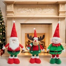 Papai Noel vermelho e verde de Natal, enfeites de boneca de pelúcia de renas