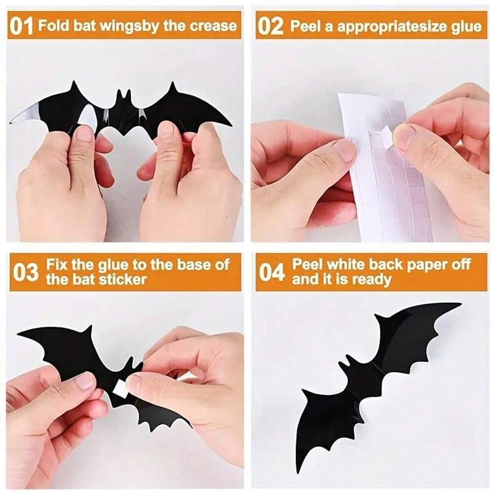 Lot de 12 décorations d'Halloween chauve-souris pour intérieur et extérieur - Fournitures de fête pour Halloween - Décoration murale pour la maison et la chambre