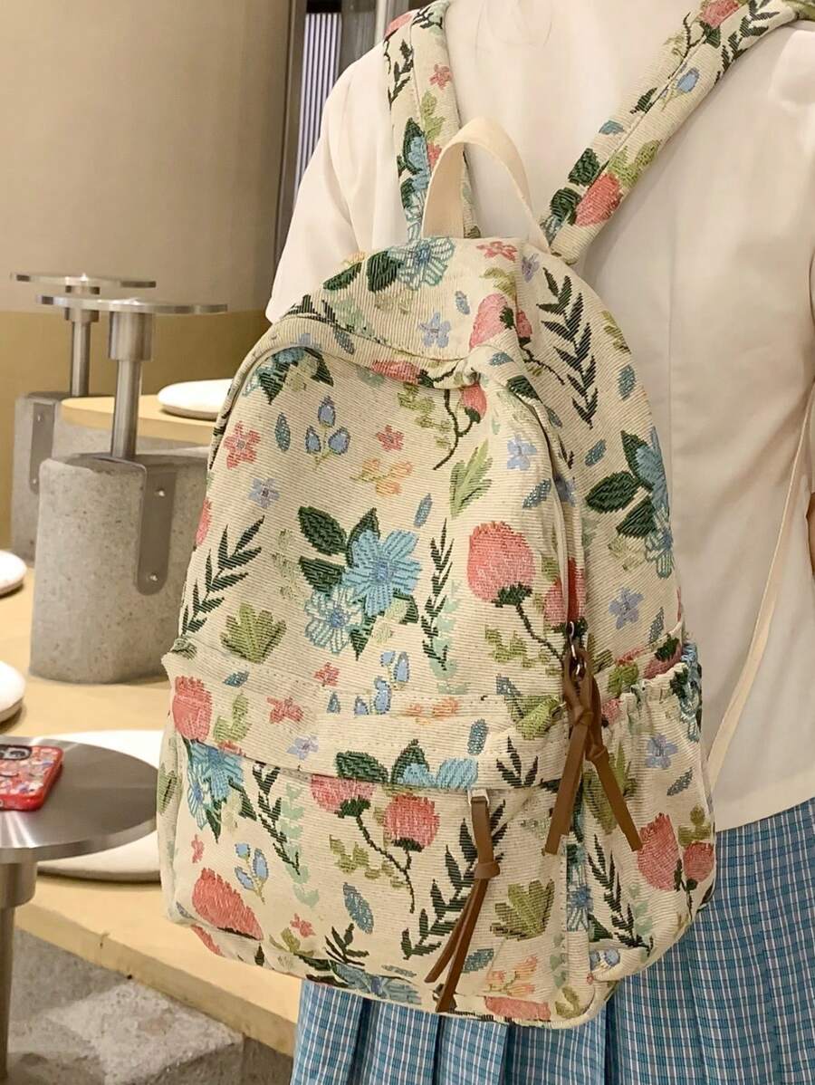 Women's Minimalist Large Capacity Classic Flower Print Backpack
