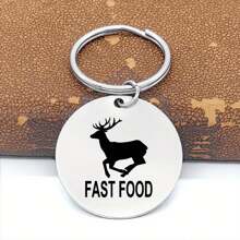 1pc Fast Food Deer Keychain For Men, Stainless Steel Funny Joke Hunting Keychains For Men - Silver - View 8