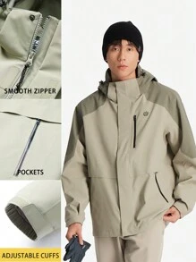 TECTOP 男士秋冬季保暖三合一夹克防水耐磨多口袋连帽户外徒步登山 - 卡其色 - 查看 2