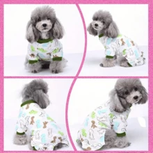 1 件舒适恐龙印花狗猫小宠物睡衣连体衣 - 綠色 - 查看 4