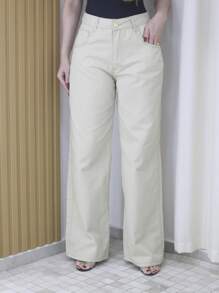 Women's Hunting Wide Leg Plain White - Màu be - Xem 2