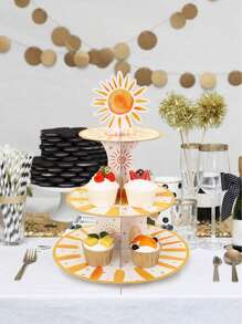 1 set 3 niveles Soporte para cupcakes de cartón con estilo BOHO SUN "Primer viaje alrededor del sol", Torre de cupcakes escalonada, Soporte de papel para pasteles para suministros de fiesta de cumpleaños, decoraciones de cocina para pasteles, Navidad - Multicolor - Ver 3