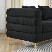 2 Piece Living Room Sofa Set, Comfy Boucle Couch With Loveseat And 3 Seater, Upholstered Sofa Couch With 2 Pillows And Deep Seat Design For Office, Waiting Room - 黑色 - 查看 4