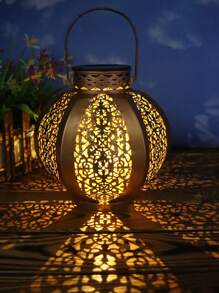 1pc Solar Powered Iron Hex Lantern, Vintage Style Decorative Lantern, Multi-Color, Suitable For Garden, Yard, Path - Waterproof, Hollow Floral Pattern Shadow Fall Decor House Decor Outdoor Decor