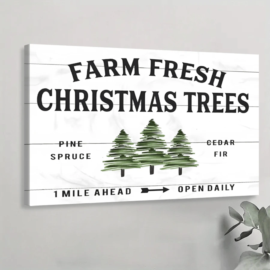 1pc Christmas Framed Canvas Poster, Christmas Trees Spruce Canvas Paintings, Ideal Gift For Bedroom Living Room Corridor, Wall Art, Wall Decor, Winter Decor, Room Decoration - 彩色 - 查看 1