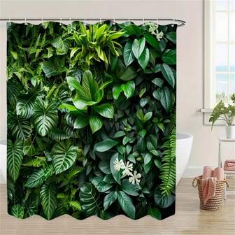 植物棕榈叶浴帘 - 高清数码印花，易清洁涤纶，含挂钩，方便快速安装 家居浴室装饰 秋季装饰 浴室配件 返校季