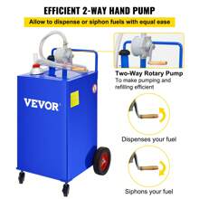 30 Gallon Portable Gas Caddy, Fuel Caddy Fuel Storage Tank With 4 Wheels & Manual Transfer Pump, Gasoline Fuel Container For Cars, Lawn Mowers, ATVs & Boats, Blue - 藍色 - 查看 3