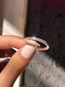1 chiếc nhẫn đá Cubic Zirconia thanh lịch, trang sức cưới/đính hôn dành cho nữ. - Hoa hồng vàng - Xem 7