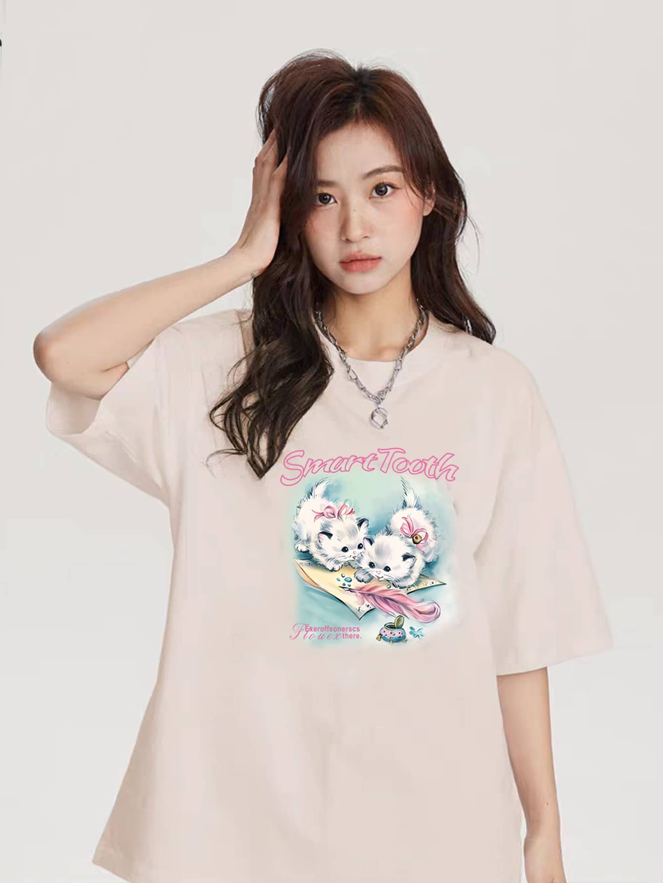 Oversized Women's Premium 100% Cotton Plus-Size T-Shirt - Màu be - Xem 1
