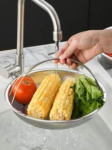 1 件不锈钢蒸锅，带手柄、滤锅篮、圆形淘米筛、防烫滤油盘 - 銀色 - 查看 8