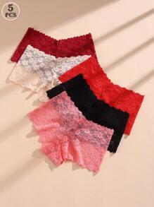 5pcs/Pack Women's Sexy Seamless Lace Low Waist Boyshorts Lingerie