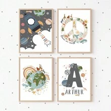 Pósters y cuadros sin marco con tema de astronauta y espacio para decoración de habitación infantil, arte mural de pintura en lienzo con cohetes y astronautas lindos, decoraciones para baby shower y regalos familiares para habitación de niños y niñas - Multicolor - Ver 3