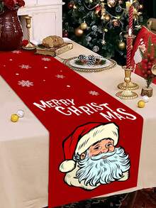 1 件圣诞主题桌旗，涤纶桌旗，圣诞老人、姜饼人和雪人设计，35x180 厘米，适用于圣诞派对家居餐桌装饰