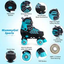 Roller Skates For Boys And Girls, 4 Sizes Adjustable Skates For Kids Youth With All Light Up Wheels Beginners Quad Skates - Z-teal - View 3