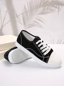 薄款帆布鞋夏季新款平底舒适休闲运动鞋百搭学生鞋 - 黑色 - 查看 6