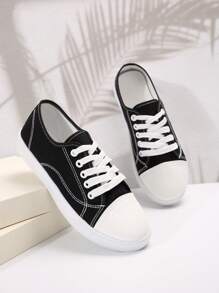 薄款帆布鞋夏季新款平底舒适休闲运动鞋百搭学生鞋 - 黑色 - 查看 4