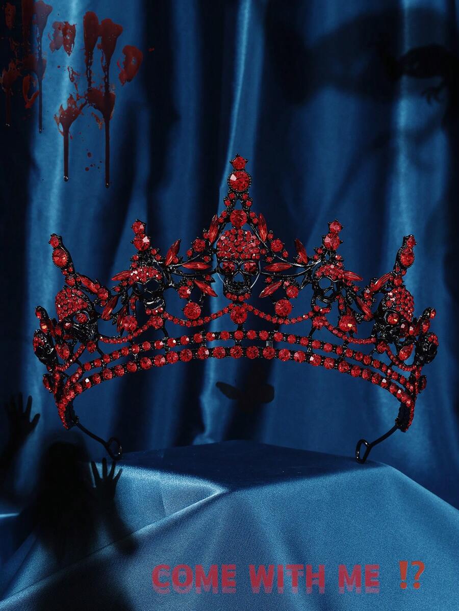 哥特式皇冠黑色骷髅头饰女式女王皇冠女巫头饰适合万圣节服装派对