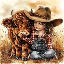 5D DIY Diamant-Malerei-Set Highland Kuh und Mädchen Kreuzstich Diamant Vollbohrung Rundes Mosaik Heim Dekoration Geschenk