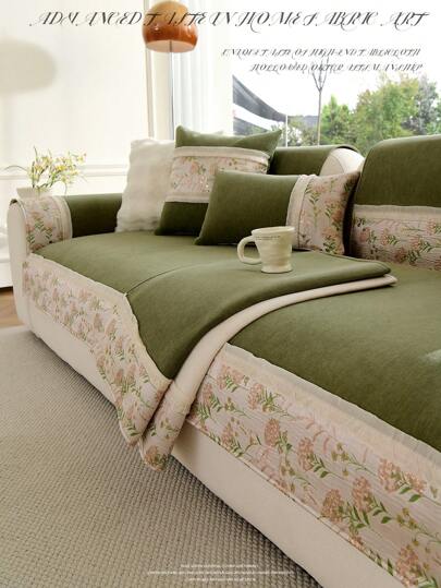1 件多花拼布沙发套，宠物友好型防滑沙发套，高端质感，柔软雪尼尔，适合所有季节