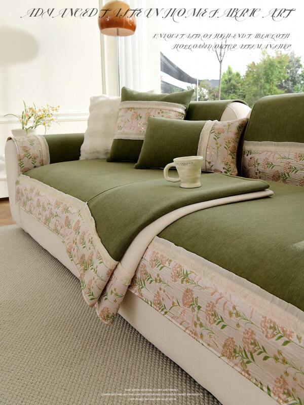 1pc Multi-Floral Patchwork Sofa Cover, Pet-Friendly Anti-Slip Couch Slipcover With High-End Feel, Soft Chenille For All Seasons
