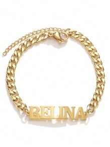 1pc High-End Men's Customized  Text Bracelet, With Multiple Fonts To Choose From, 18k Gold Plated Stainless Steel Bracelet, Including Exquisite High-End Gift Box, Daily Wear, Commemorative Significance, Giving To Friends, Relatives, Family, Couples, Holiday Gifts