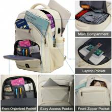 Laptop Backpack 17 Inch Large Travel Backpack For Men Women Waterproof Computer Backpack Work Business College Backpack Bookbag TSA Friendly Carry On Backpack With USB Port - Màu be - Xem 2