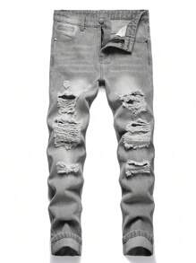 Distressed Washed Ripped Denim Jeans For Teen Boys - Grey - View 1