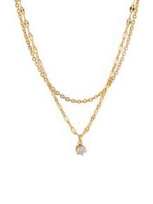 1pc Simple Single Diamond Dual Chain Anti-Rust Titanium Necklace For Women, Suitable For Daily Wear - Gold - View 7