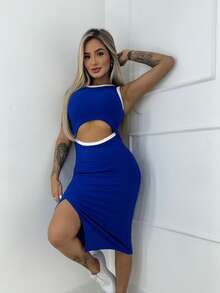 Midi Dress With Slit - 藍色 - 查看 1