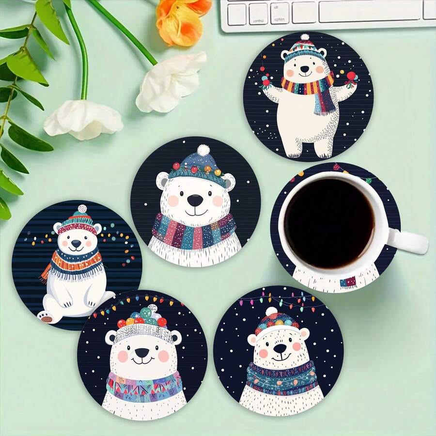1 bộ/4/6 chiếc Giáng sinh Bộ đế lót ly bùn tảo cát hoạt hình gấu trắng dễ thương - Cốc lót cốc, đế lót ly cà phê - Lý tưởng để trang trí nhà và nhà hàng, quà tặng sinh nhật đẹp hoặc ngày lễ, trang trí bàn, khay đệm lót bàn ủi, trang trí ngày lễ, trang trí phòng, trang trí nhà cửa , Trang trí văn phòng, Trang trí tiệc theo chủ đề - Nhiều màu - Xem 1