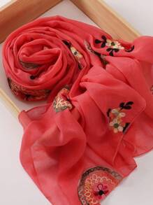 1 件刺绣花卉轻质透气围巾，复古风格防风披肩女式头巾 - 彩色 - 查看 19