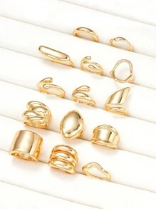 14pcs Exaggerated Smooth Asymmetrical Shape Rings Set For Women, Casual Everyday Wear, Girlfriend/Birthday Gift - Phong cách 2 - Xem 2