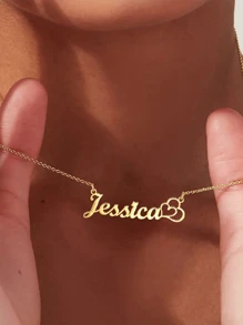 1PC Simple Stainless Steel Customized Name Necklace,Women's Silver Double Hollow Heart Pendant,45+5cm Chain Long Neck Chain Charms,Customized Jewelry,Valentine's Day Birthday Summer Vacation Accessories Gift - Gold - View 2