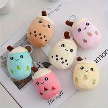 1pc/6pcs Cute Plush Fruit, Bubble Tea Cups Keychain, Plush Animal Toys With Keychain, Backpack, Wallet Decor, Gifts For Friends - Multicolor - View 10