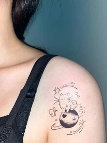 1 件防水彩色临时纹身贴纸，PVC 卡通猫图案，适合男女，手部和腿部日常使用 - 彩色 - 查看 7