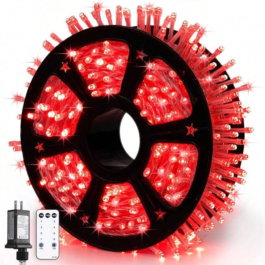 KBO JMEXSUSS 600 Blue LED Lights Outdoor Waterproof 168ft Blue String Tree Lights Indoor Plug In 8 Modes For Bedroom Fireplace Halloween Party Xmas Christmas Decorations - 紅色 - 查看 1