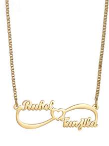 Custom Jewelry Stainless Steel Customized Name Pendant For Women Gold Color Double Names Heart Shape Necklace Personalized Box Chain Necklace Valentine's Day Birthday Gift Anniversary Accessories Gift Valentines - Gold - View 8