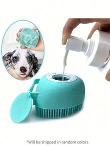 1pc Random Pet Shampoo Brush, Soft Safe Silicone Bath Gloves For Small/Large Dogs Cats, Includes Shampoo Storage, Pet Grooming Tool