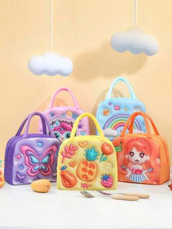 5D Cartoon Printed Insulated Lunch Bag Handheld Portable Lunch Box