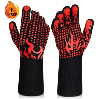 1 Pair 1472℉ Extreme Heat Resistant Cooking Oven Gloves Silicone Grill BBQ Mitts