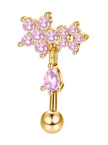 CASSIECA 1PC 车耳钉首饰车耳钉耳环男女款眉环 16G 不锈钢弧形杠铃吊坠 CZ 肚唇环软骨耳甲表面耳屏耳钉首饰 - 金色 - 查看 11