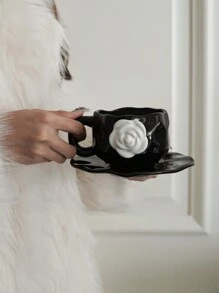 1pc 350ml High-End Camellia Ceramic Mug, Exquisite Design Tea Cup For Afternoon Tea Or Coffee, Gift Or Souvenir Back To School