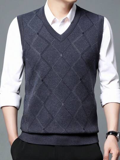 Men's Autumn/Winter Diamond Pattern Knitted Vest Sweater