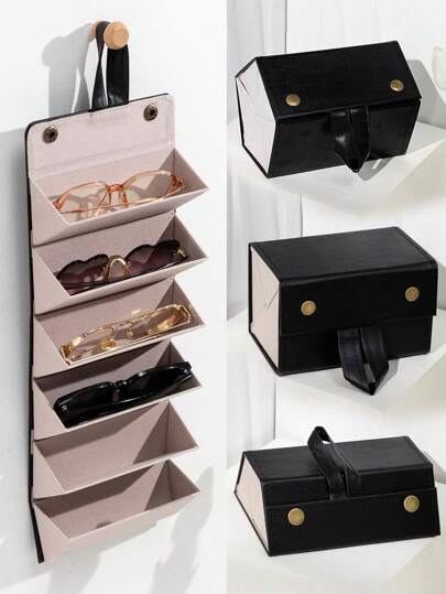 1pc (3/4/5/6 Grid) Casual PU Leather Glasses/Sunglasses Case Box Glasses Accessories For Women